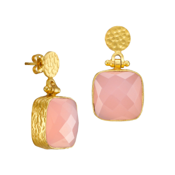 Earring made from brass, goldplated, rose quarz